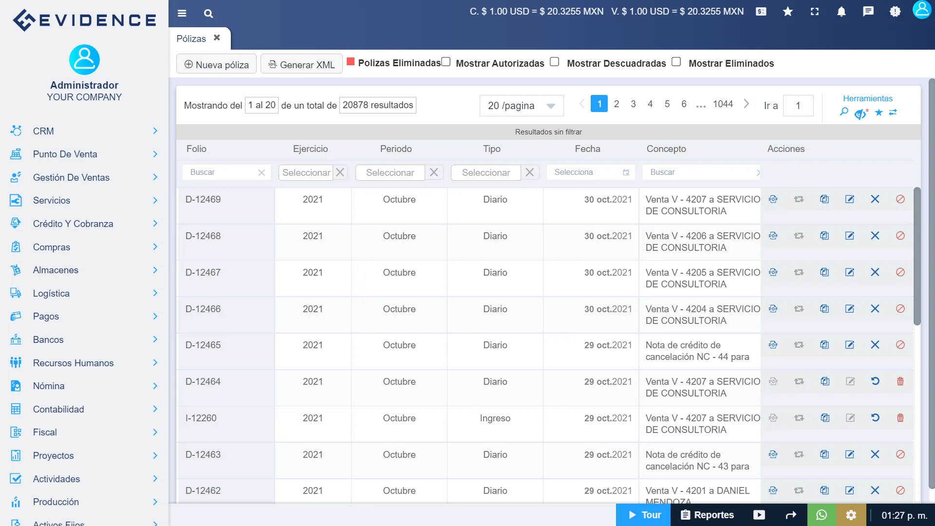 Edición de pólizas contables, Evidence Technology