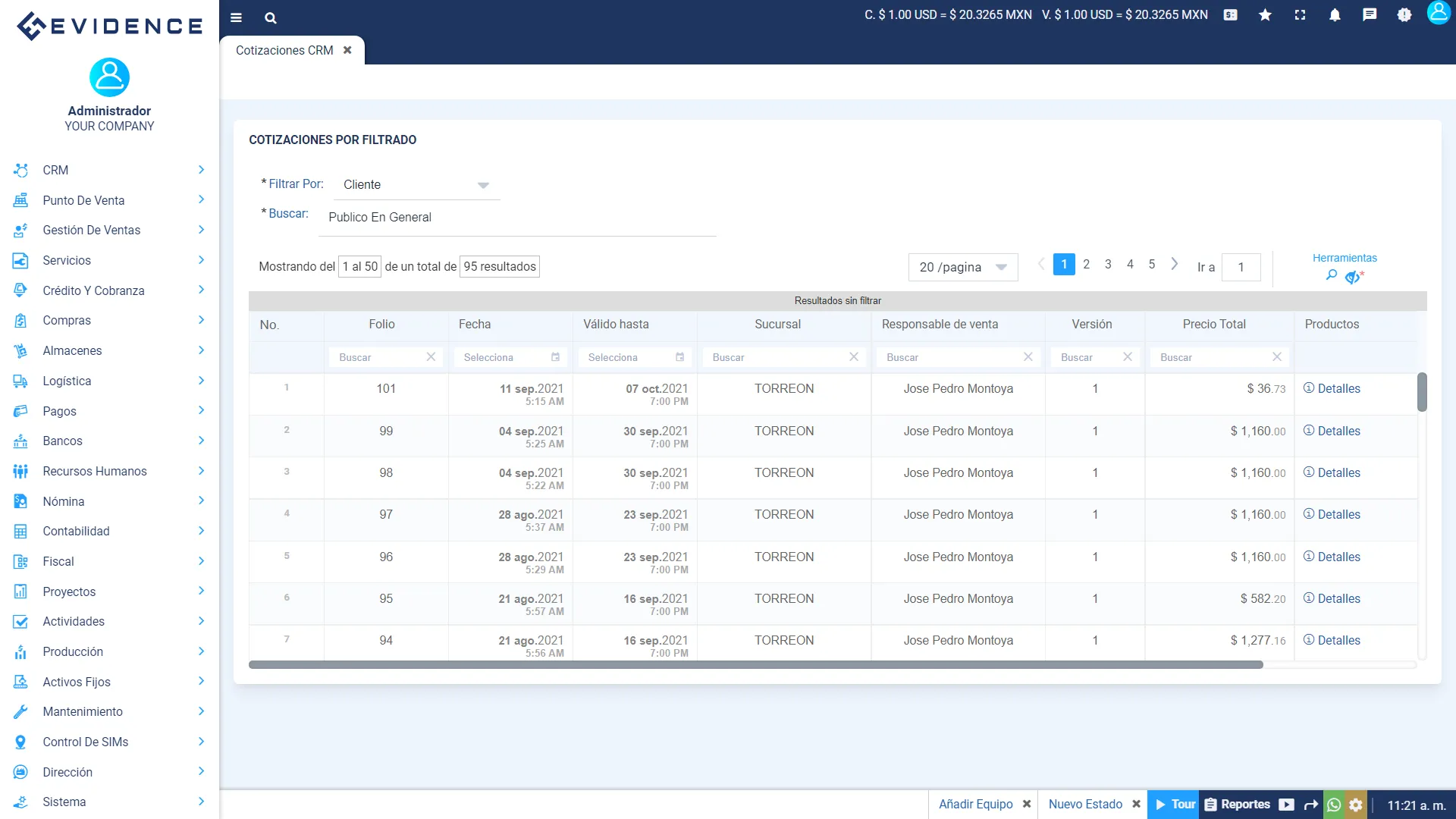Sistema CRM de Evidence Technology
