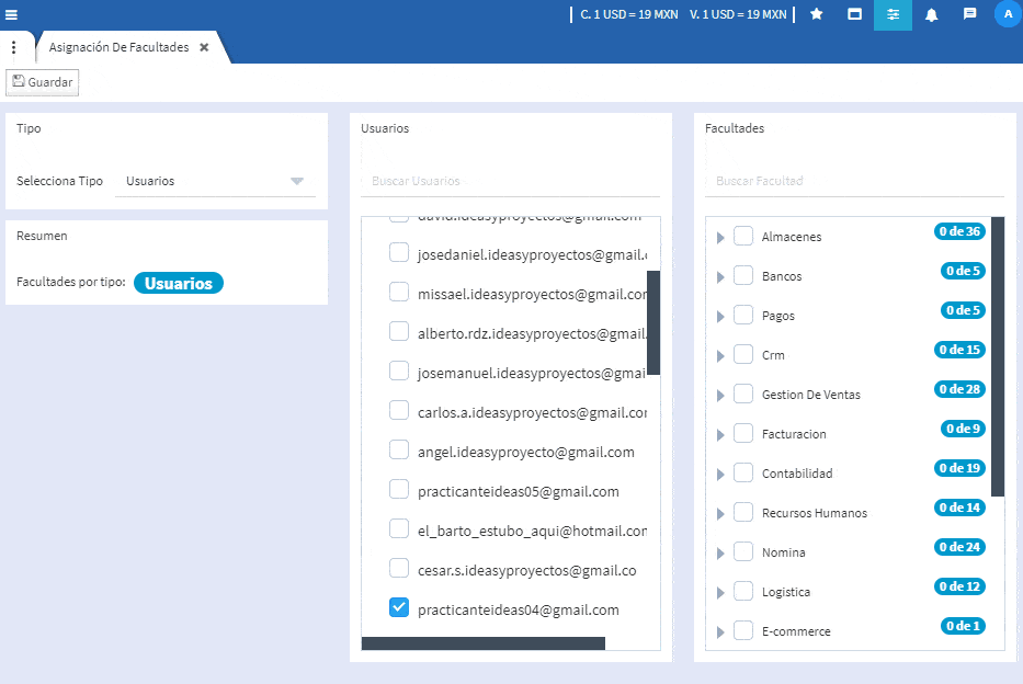 Evidence Technology - Asignar facultades